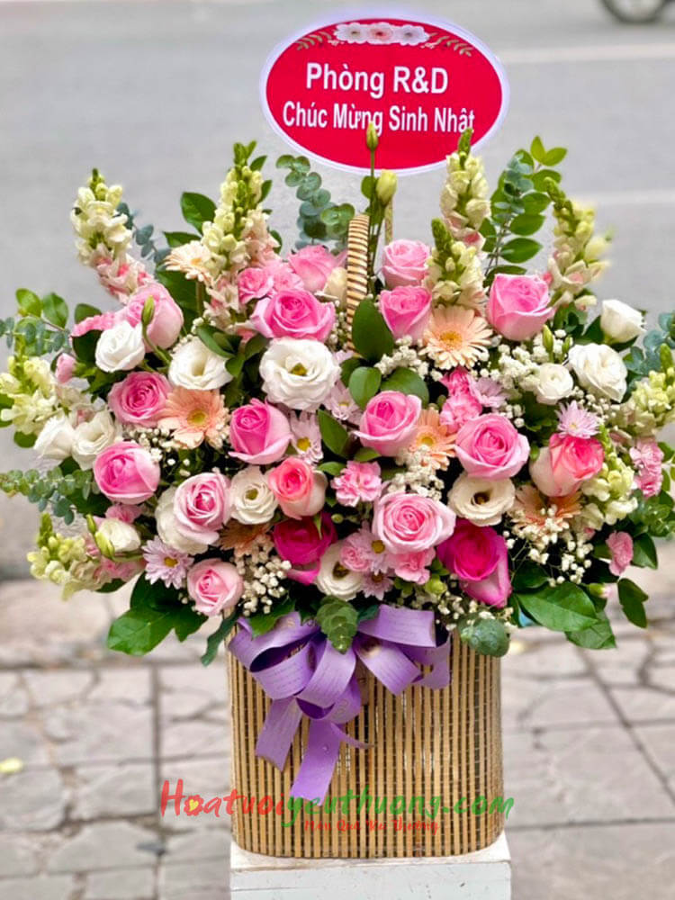 Lẵng hoa chúc mừng sinh nhật công ty  Lẵng hoa tươi màu đỏ rực rỡ  Hoa  khai trương  Hoa khai trương đẹp ở Hà Nội