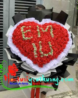 Bó hồng sáp đỏ trái tim trái tim yêu thương-HT846