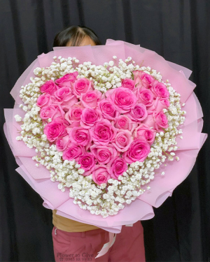 Bó trái tim sen hồng chúc mừng-HT57